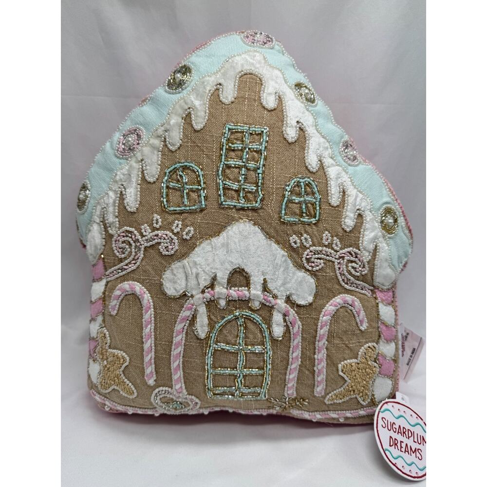 Sugar Plum Dreams Christmas Holiday Throw Pillow Pastel Beaded Bling Beads NWT - Picture 2 of 9
